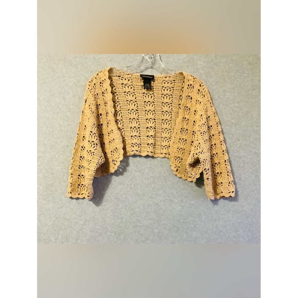 Lane Bryant Cropped Crochet Shrug - Beige Tan HALF SLEEVES sz 18/20